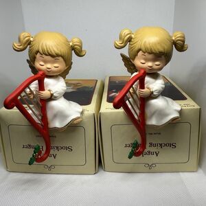 Set of 2 Vintage Russ Angel Stocking Hanger Harp Cherub No. 4661  Christmas Girl